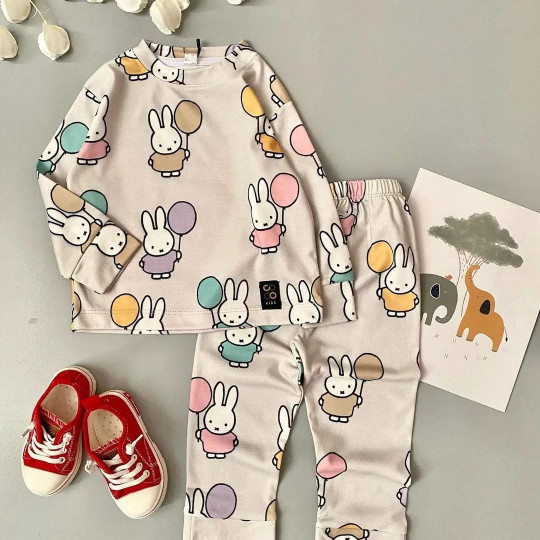 ست بلوز شلوار راحتی بچگانه طرح خرگوش و بادکنک 9 ماه تا 5 سال