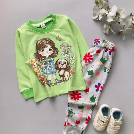 ست بلوز شلوار بچگانه طرح دختر مزرعه 3 تا 6 سال