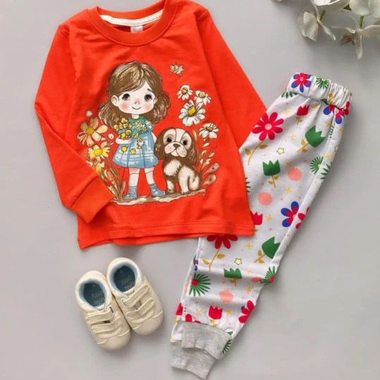 ست بلوز شلوار بچگانه طرح دختر مزرعه 3 تا 6 سال