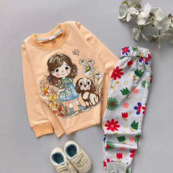 ست بلوز شلوار بچگانه طرح دختر مزرعه 3 تا 6 سال