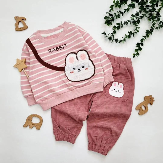 بلوز شلوار بچگانه دخترانه طرح خرگوش راه راه 9 ماه تا 5 سال