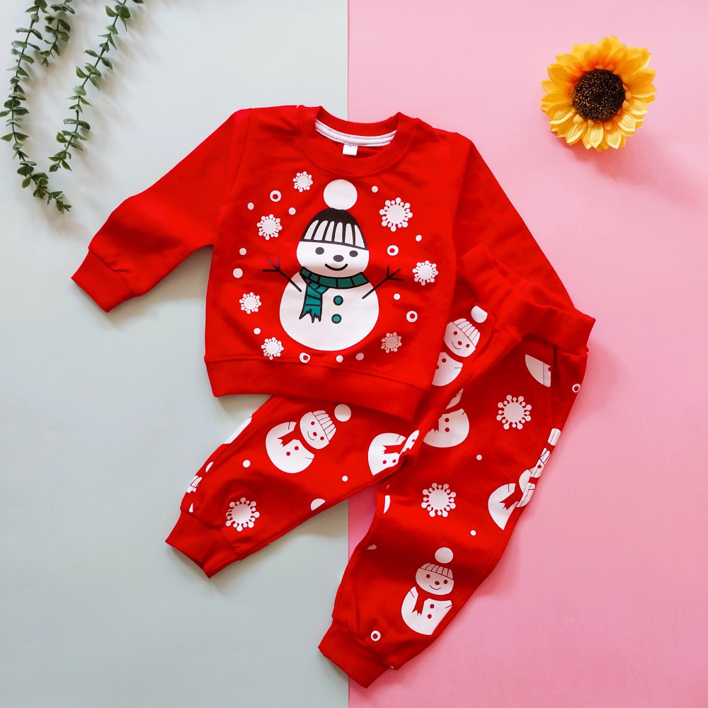 ست بلوز شلوار راحتی بچگانه آدم برفی دخترانه و پسرانه 1 تا 2 سال
