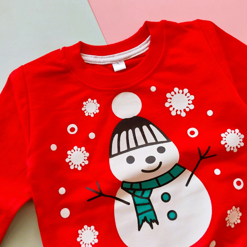 ست بلوز شلوار راحتی بچگانه آدم برفی دخترانه و پسرانه 1 تا 2 سال