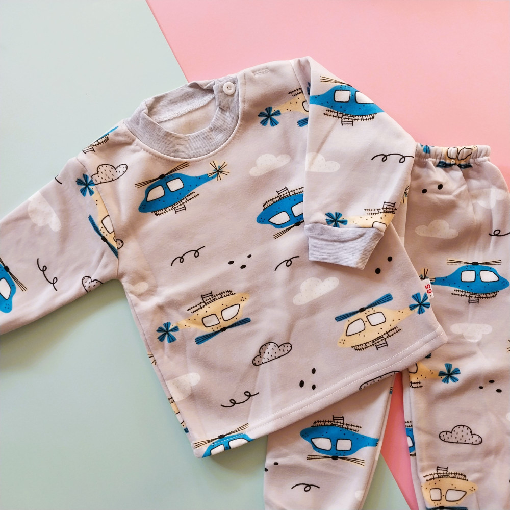 ست بلوز شلوار بچگانه توکرکی نقلی طرح هلی کوپتر 3 ماه تا 2 سال