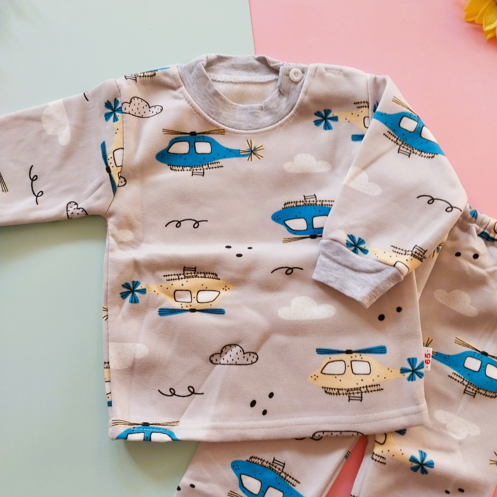 ست بلوز شلوار بچگانه توکرکی نقلی طرح هلی کوپتر 3 ماه تا 2 سال