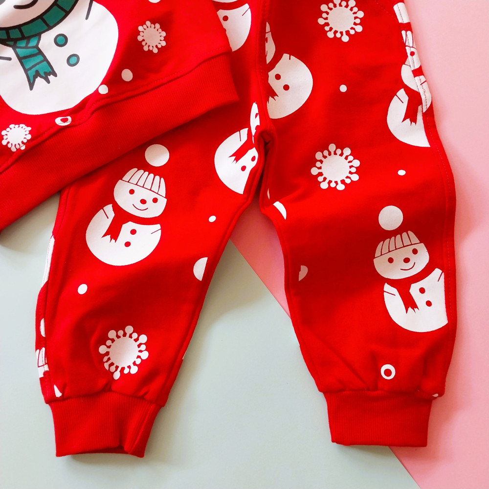 ست بلوز شلوار راحتی بچگانه آدم برفی دخترانه و پسرانه 1 تا 2 سال