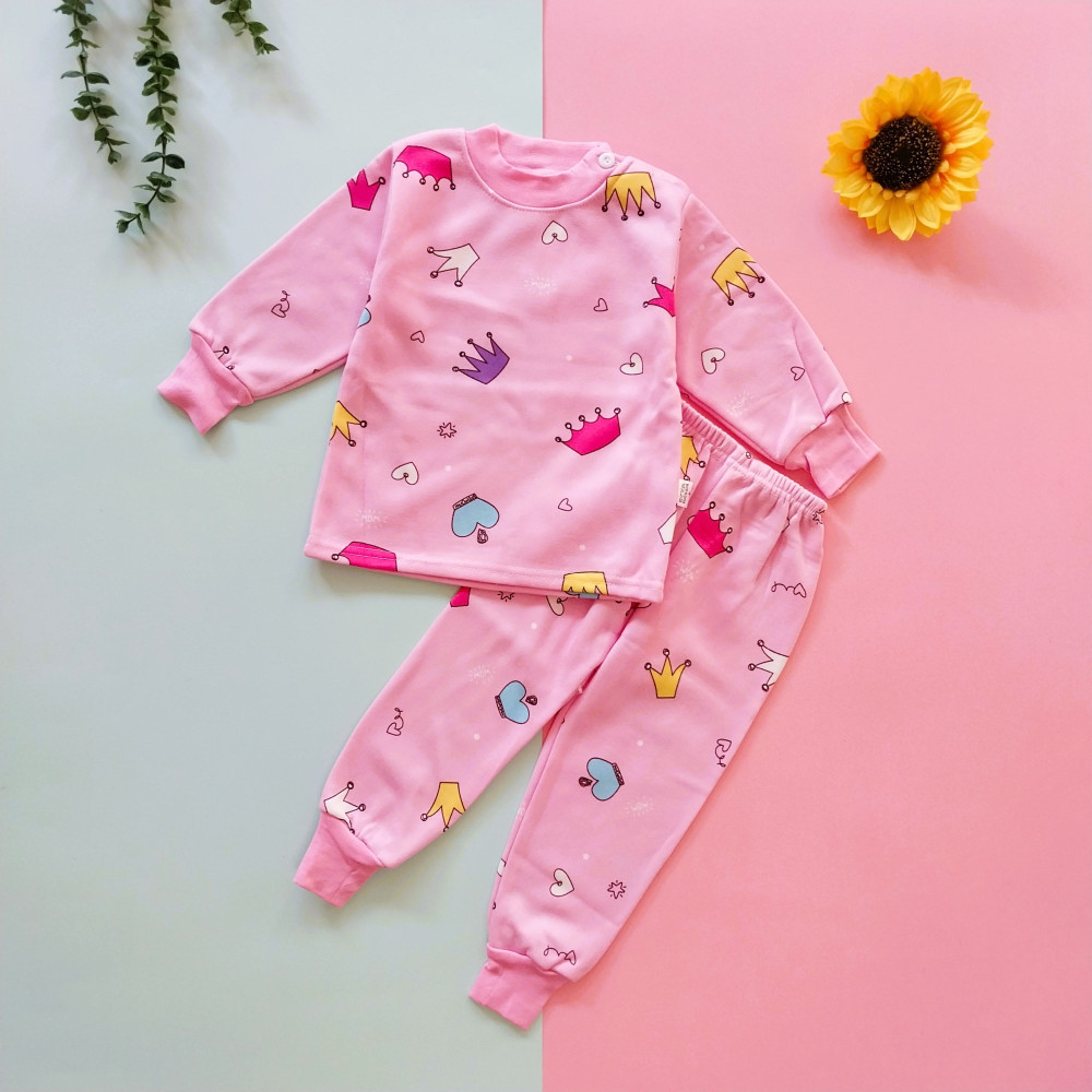 ست بلوز شلوار بچگانه توکرکی نقلی طرح تاج 3 ماه تا 2 سال