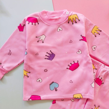 ست بلوز شلوار بچگانه توکرکی نقلی طرح تاج 3 ماه تا 2 سال