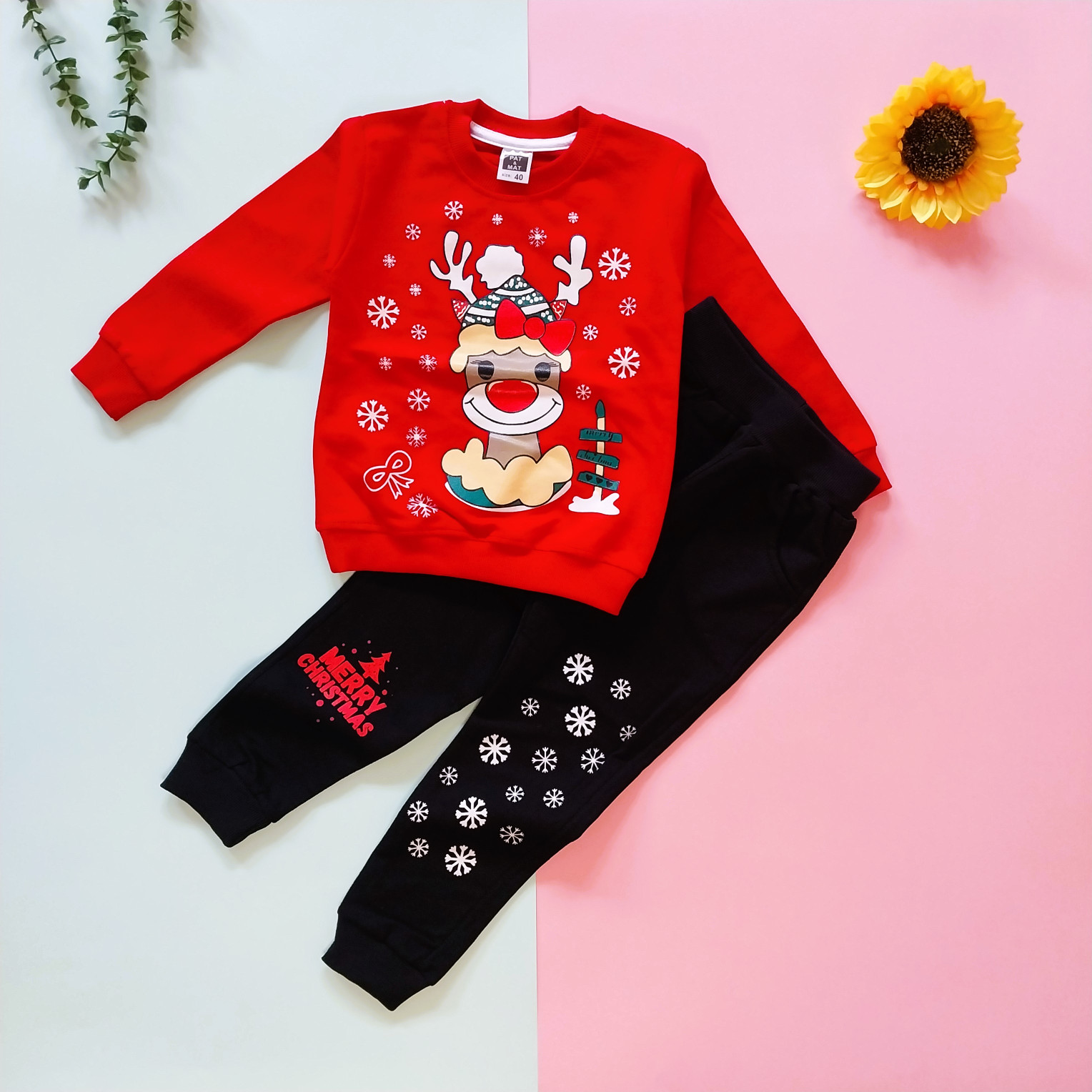 بلوز شلوار دخترانه بچگانه طرح گوزن 2 تا 8 سال