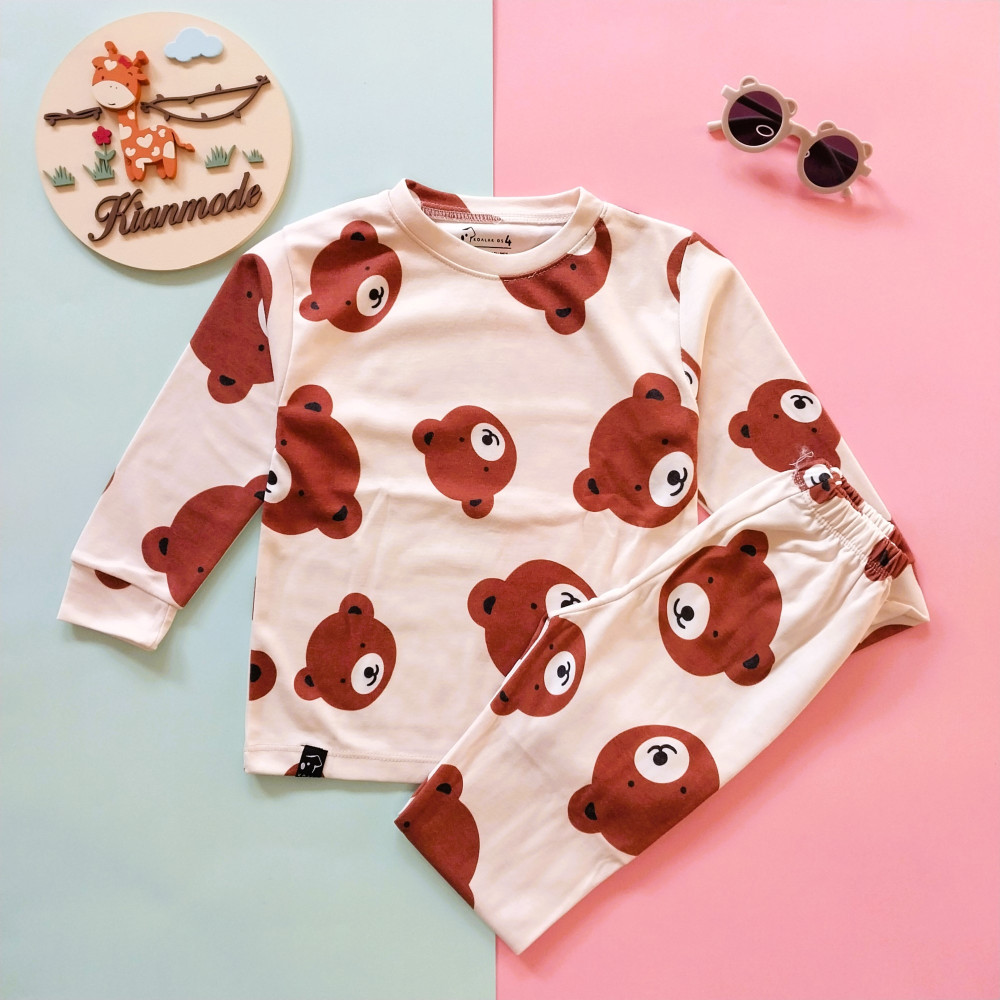 ست بلوز شلوار راحتی بچگانه طرح خرس قهوه ای 9 ماه تا 5 سال