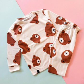 ست بلوز شلوار راحتی بچگانه طرح خرس قهوه ای 9 ماه تا 5 سال