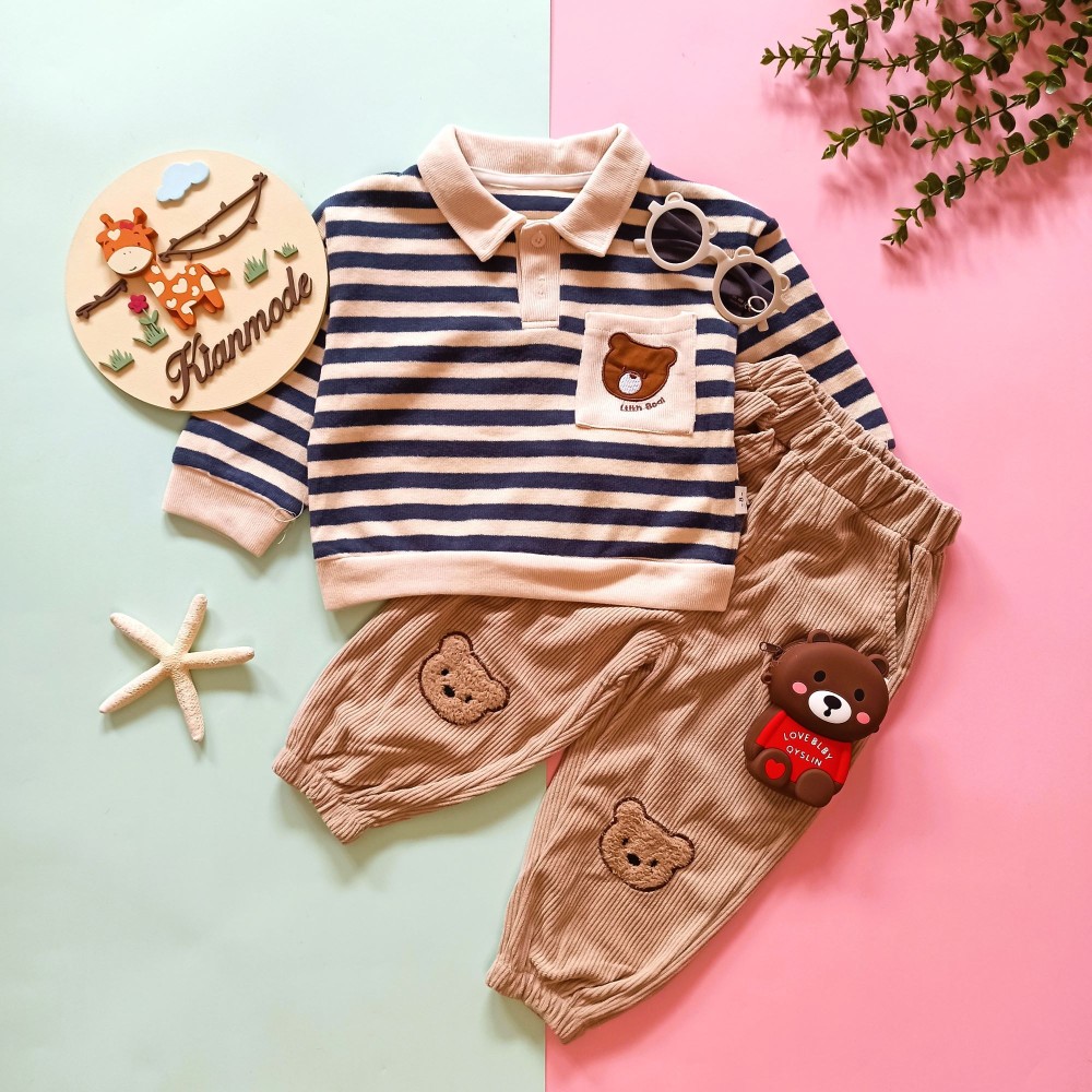 بلوز شلوار بچگانه طرح تدی راه راه پسرانه و دخترانه مناسب 1 تا 5 سال