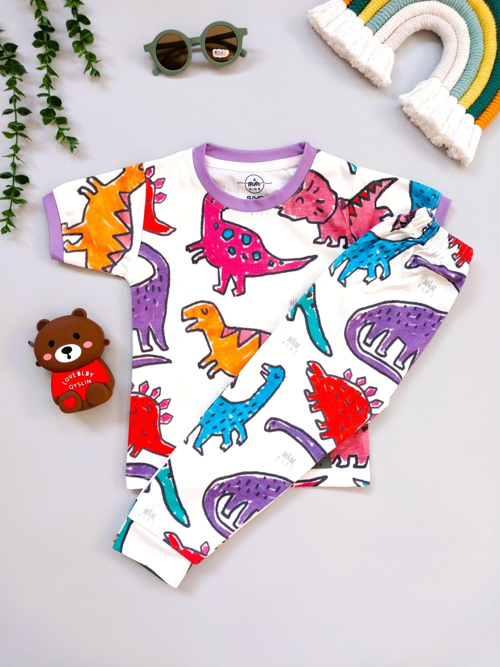 ست تیشرت شلوار راحتی بچگانه طرح دایناسور مناسب 1 تا 10 سال