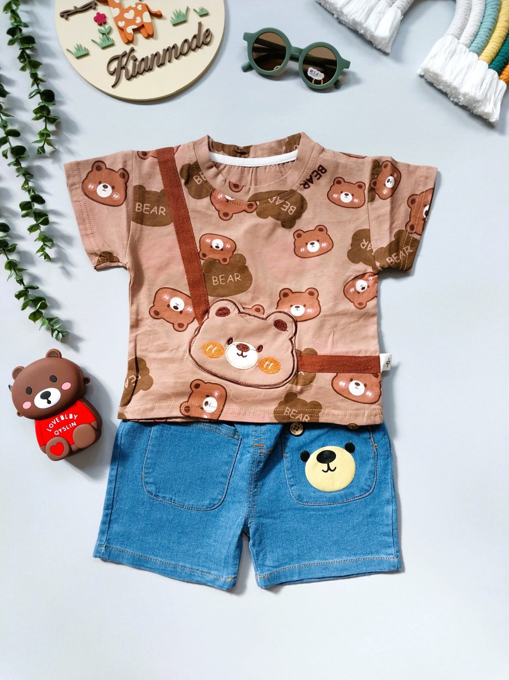 ست تیشرت شلوارک بچگانه تدی مناسب 1 تا 5 سال