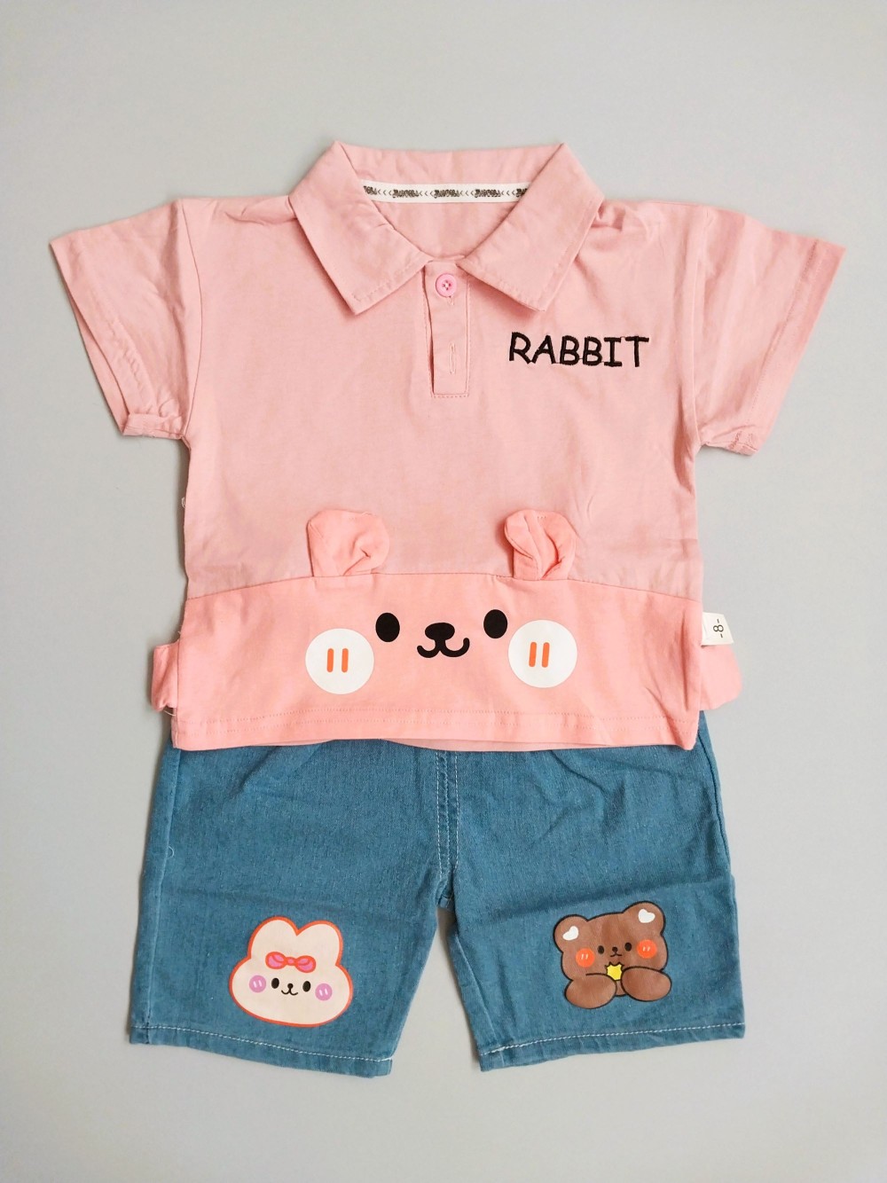 ست تیشرت شلوارک بچگانه دخترانه طرح تدی و خرگوش مناسب 1 تا 5 سال