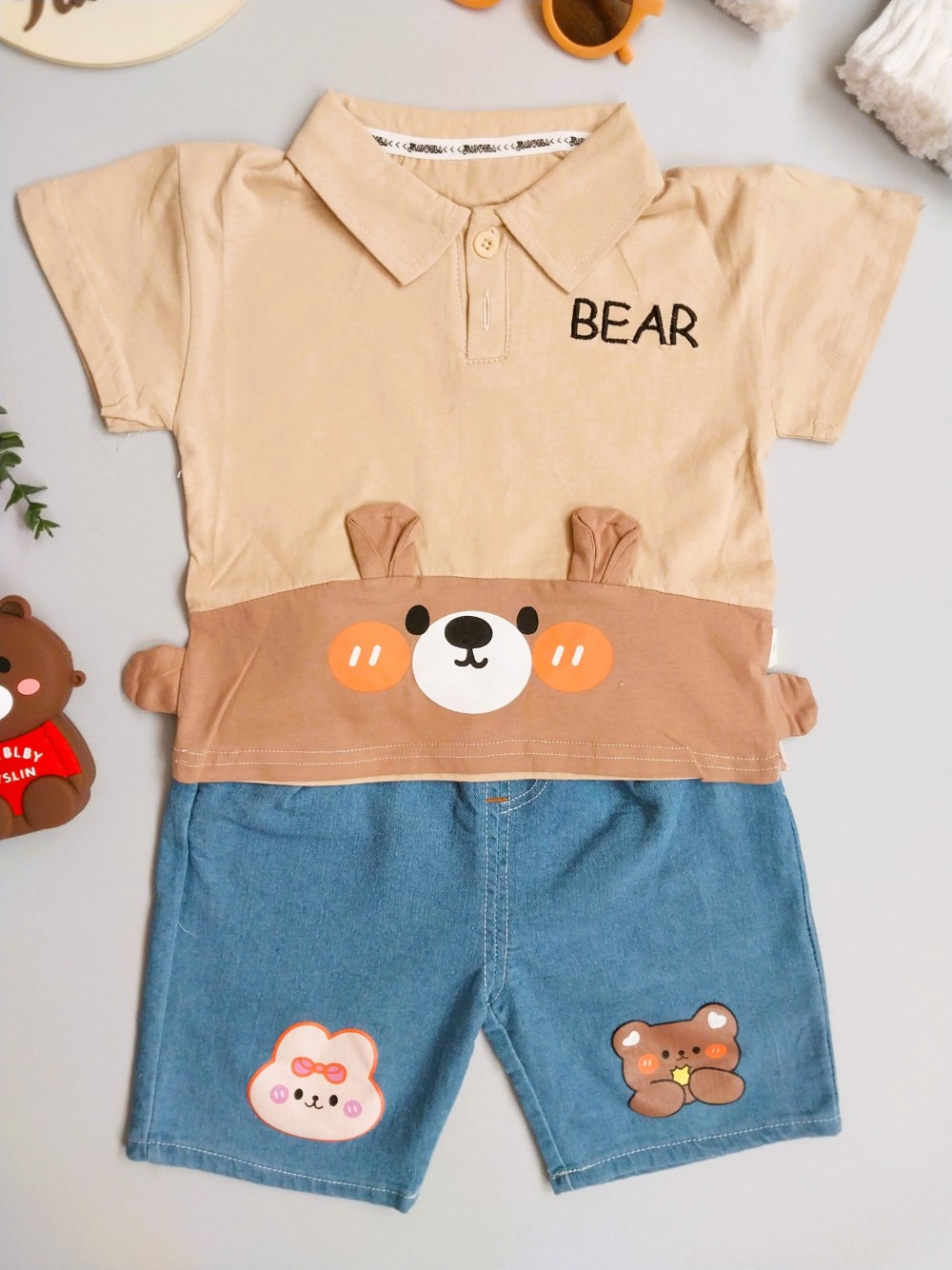 ست تیشرت شلوارک بچگانه تدی و خرگوش مناسب 1 تا 5 سال