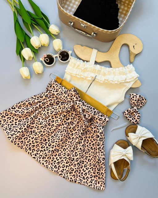 تاپ و دامن طرح پلنگی بچگانه مناسب 1 تا 7 سال