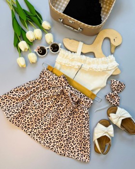 تاپ و دامن طرح پلنگی بچگانه مناسب 1 تا 7 سال