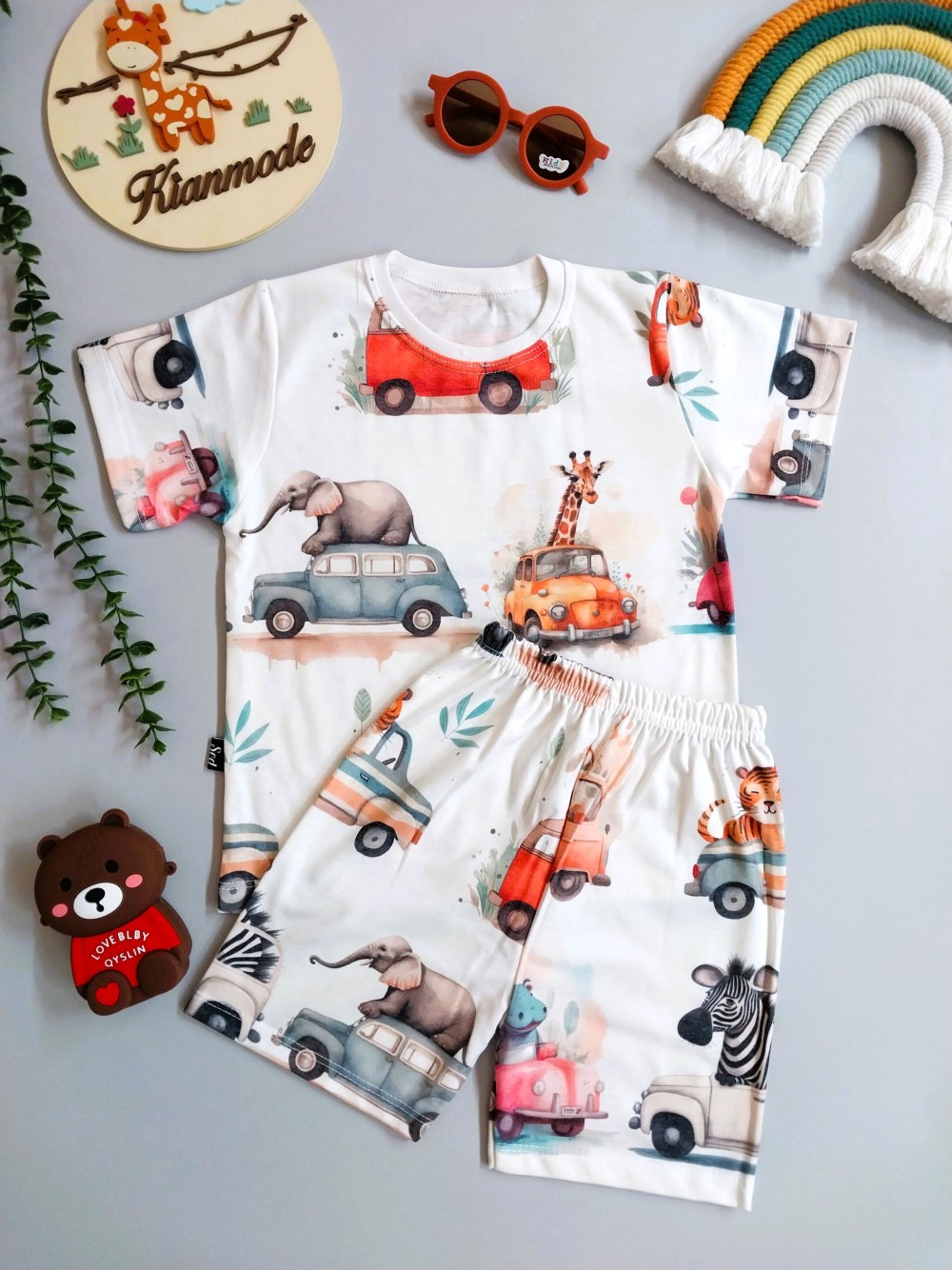 ست تیشرت شلوارک بچگانه طرح ماشین و حیوانات برای 1 تا 5 سال