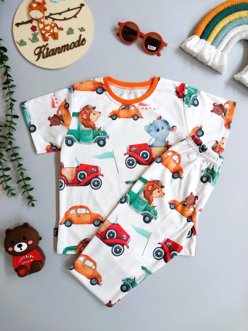 ست تیشرت شلوار راحتی بچگانه طرح ماشین و حیوانات برای 1 تا 5 سال