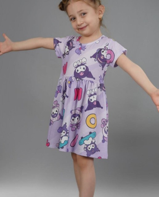 پیراهن دخترانه بچگانه طرح کرومی و پیاپینگ مناسب 3 تا 8 سال