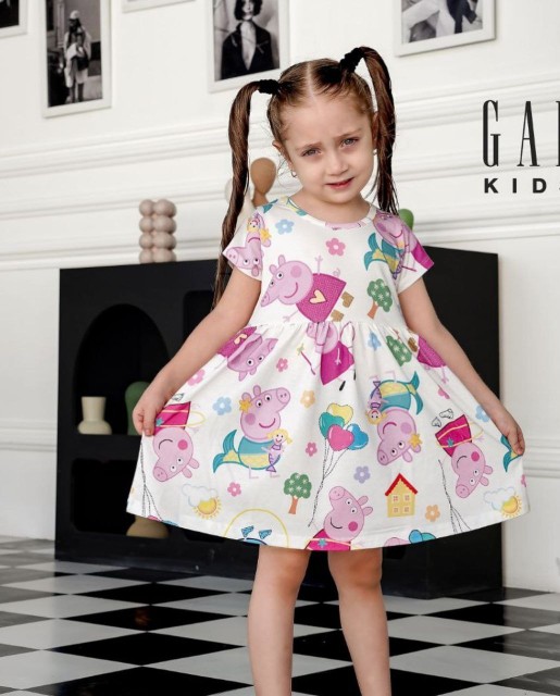 پیراهن دخترانه بچگانه طرح کرومی و پیاپینگ مناسب 3 تا 8 سال