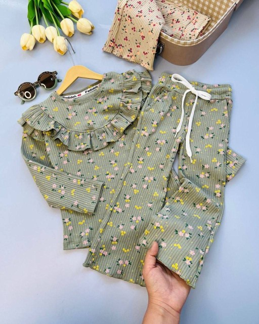 بلوز شلوار دخترانه کبریتی گلدار مناسب 2 تا 7 سال