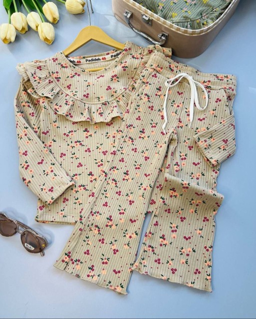 بلوز شلوار دخترانه کبریتی گلدار مناسب 2 تا 7 سال