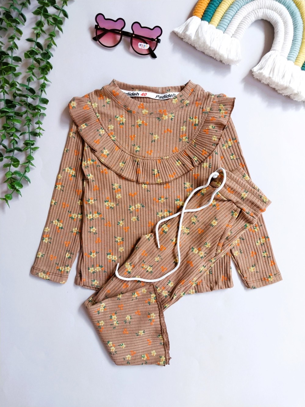 بلوز شلوار دخترانه کبریتی گلدار مناسب 2 تا 7 سال