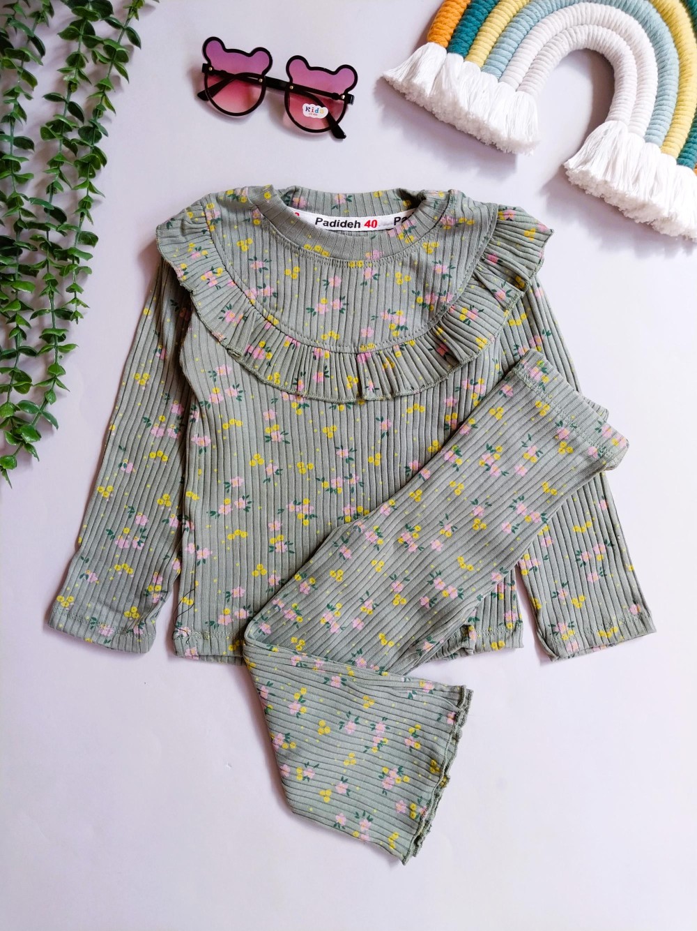 بلوز شلوار دخترانه کبریتی گلدار مناسب 2 تا 7 سال