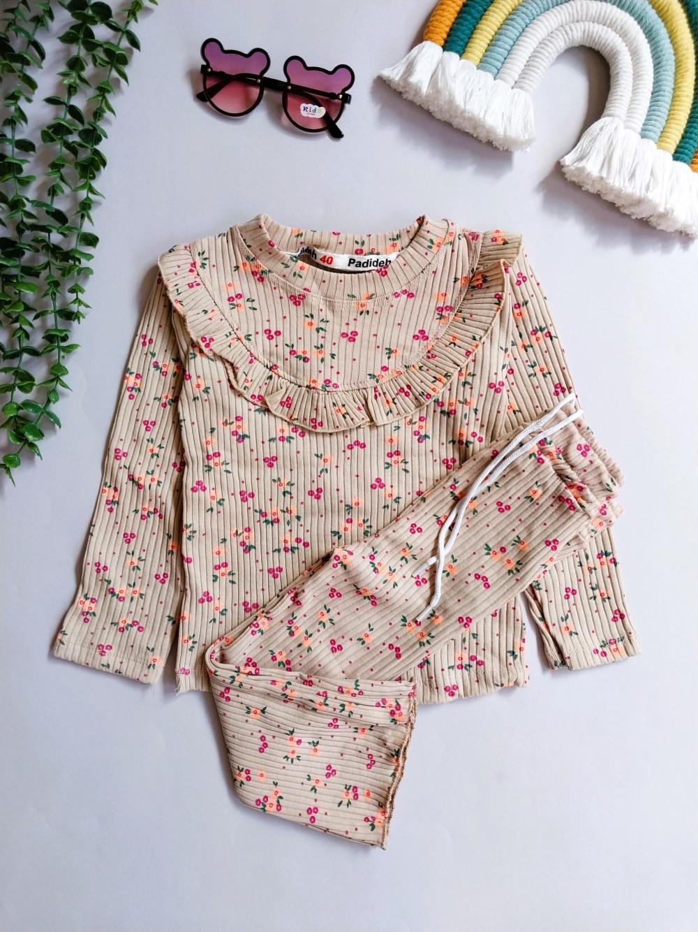 بلوز شلوار دخترانه کبریتی گلدار مناسب 2 تا 7 سال