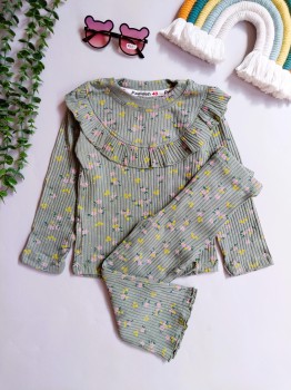 بلوز شلوار دخترانه کبریتی گلدار مناسب 2 تا 7 سال