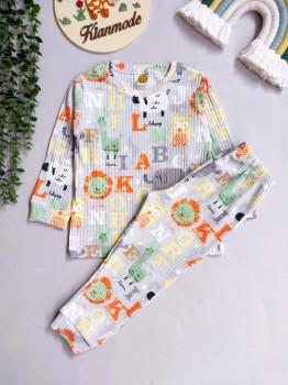 ست بلوز شلوار راحتی بچگانه طرح جنگل و الفبا مناسب 1 تا 8 سال
