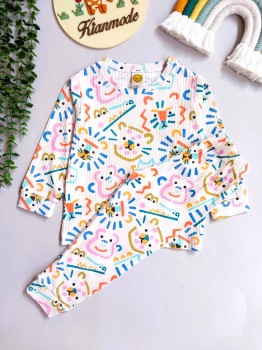 ست بلوز شلوار راحتی بچگانه طرح شیر و گربه مناسب 1 تا 8 سال