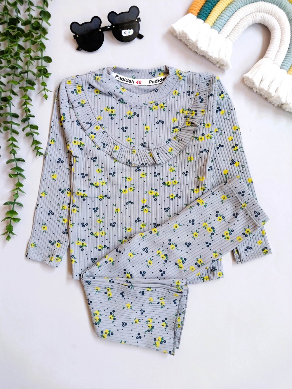 بلوز شلوار دخترانه کبریتی گلدار مناسب 2 تا 7 سال