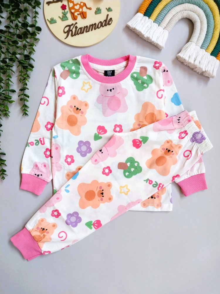 ست بلوز شلوار راحتی بچگانه دخترانه طرح خرس رنگی مناسب دو تا هشت سال