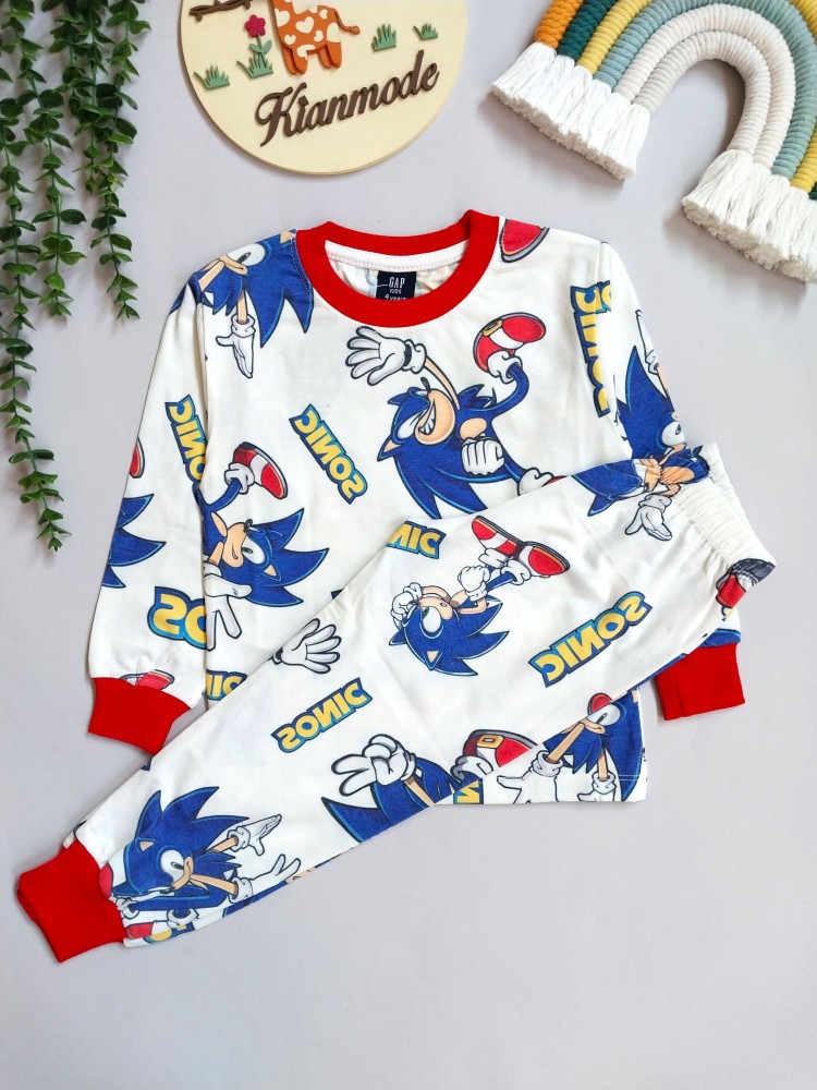ست بلوز شلوار راحتی بچگانه طرح سونیک مناسب دو تا سیزده سال