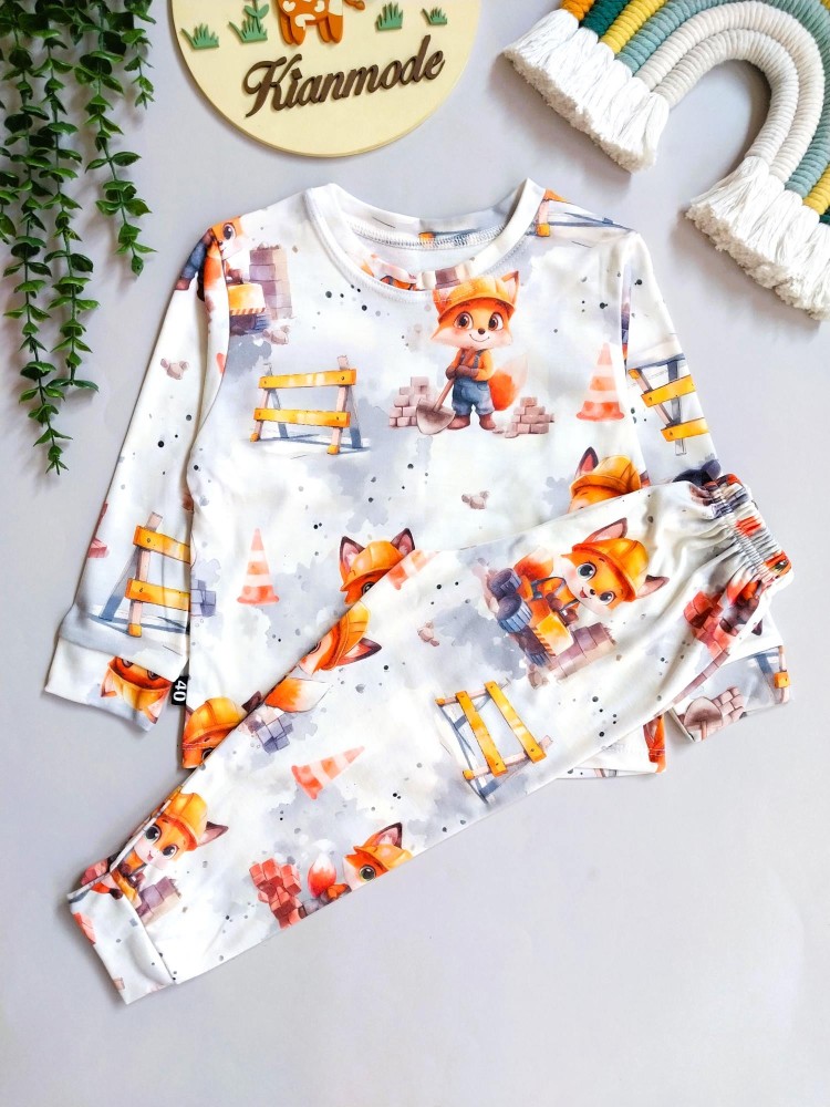 ست بلوز شلوار راحتی بچگانه طرح روباه کارگر مناسب یک تا شش سال