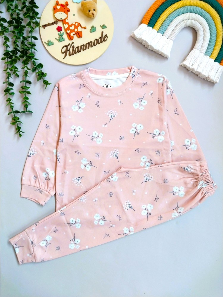 ست بلوز شلوار دخترانه راحتی بچگانه طرح گل ریز مناسب یک تا چهارده سال