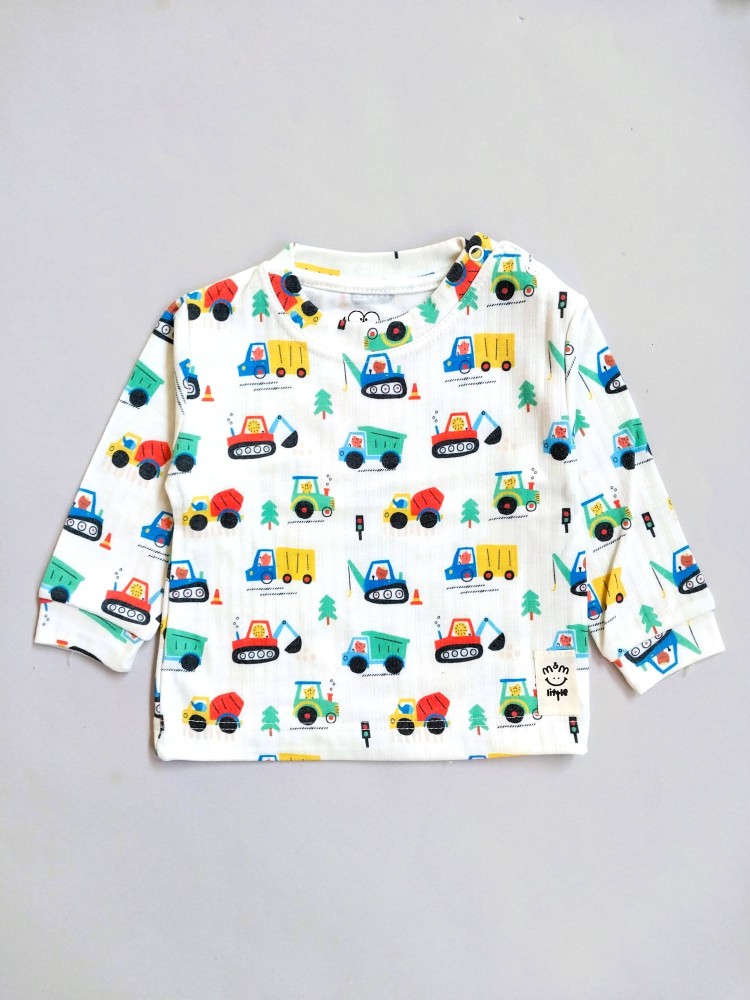 ست بلوز شلوار راحتی نوزادی طرح بولدوزر و کامیون مناسب شش ماه تا دو سال