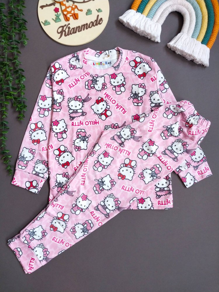 ست بلوز شلوار راحتی بچگانه طرح سلام کیتی Hello Kitty مناسب 1 تا 6 سال
