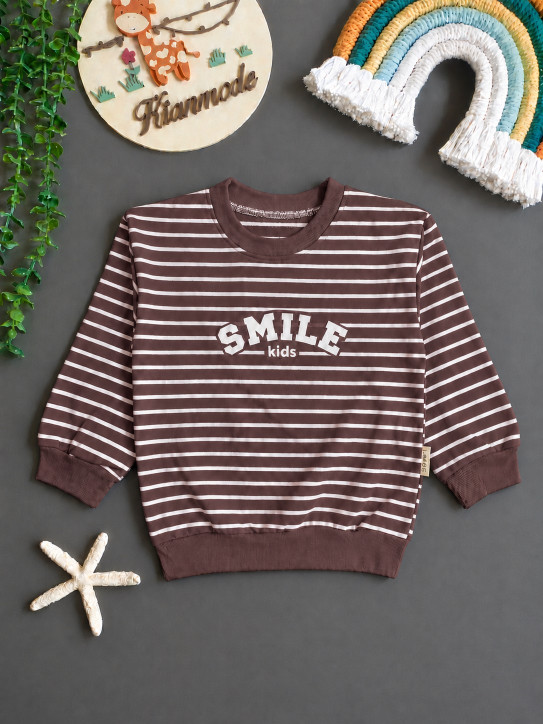 بلوز دورس راه راه رینگی بچگانه طرح SMILE مناسب 5 تا 9 سال