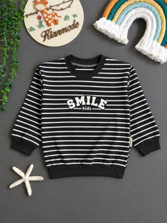 بلوز دورس راه راه رینگی بچگانه طرح SMILE مناسب 5 تا 9 سال