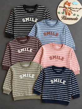 بلوز دورس راه راه رینگی بچگانه طرح SMILE مناسب 5 تا 9 سال